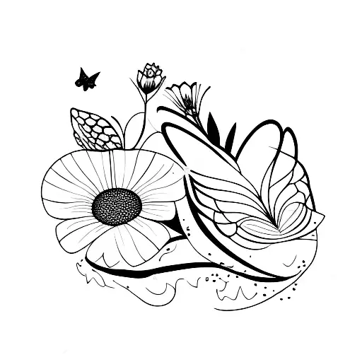 Fine Line Flowers With Books And Butterflies