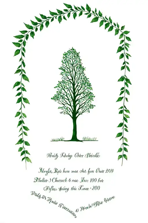 Willow Tree In The Middle And 4 Small Dates Of Birth In Roman Letters Under Treetop As A Family Tree