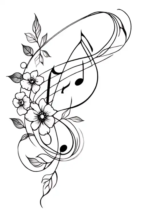 Interwoven Musical Notes With Floral Accents And Abstract Shape