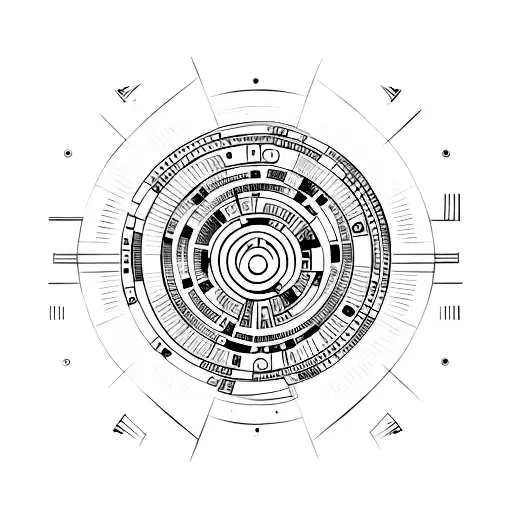 A Minimalist Tattoo Of A Camera Lens Surrounded By Ancient Egyptian Hieroglyphics