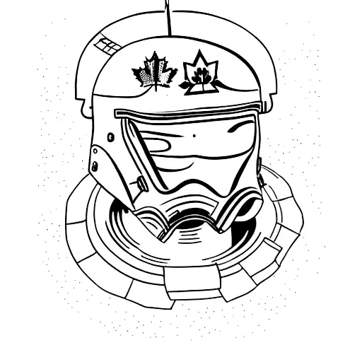 A Minimalist Tattoo Of A Canadian Military Helmet With The Text '1941 Hong Kong' Underneath