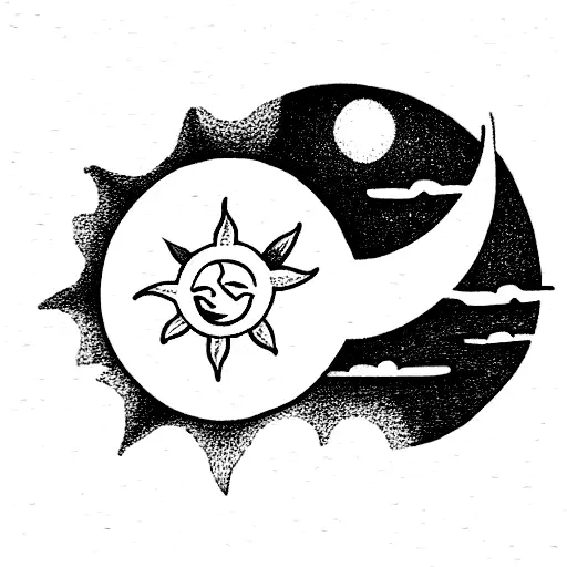 Sun And Moon Over The Beach