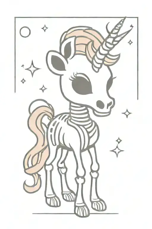 Cute Cartoon Scary Skeleton Unicorn