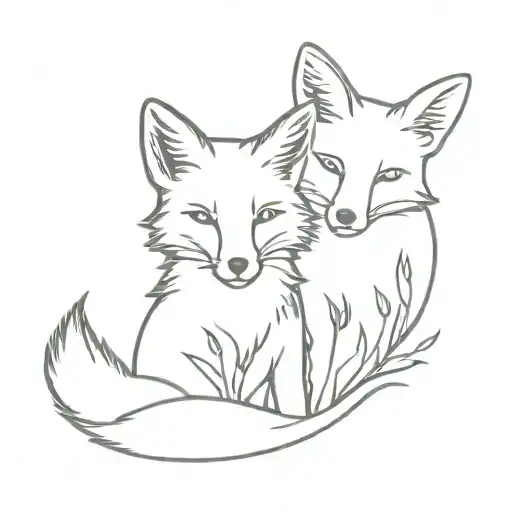 Fox With Fox Cub In The Sun