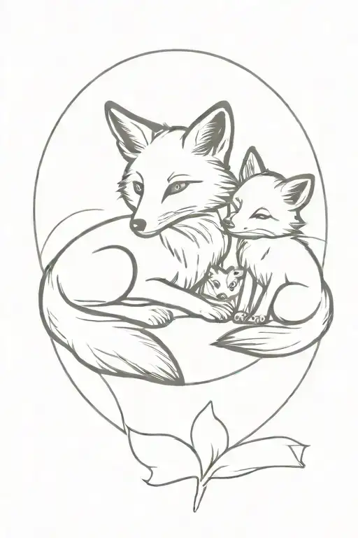 Fox With Fox Cub In The Sun