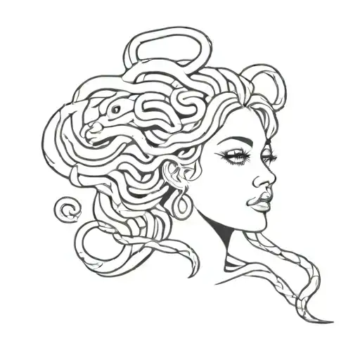 A Small Medusa With Snakes On Her Head Tattoo Design