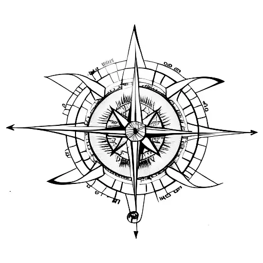 A Compass Intertwined With Musical Notes And Anime Characters