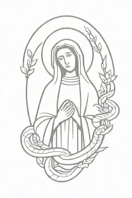 Icon Of The Virgin Mary In A Rectangle With A Snake Entwined