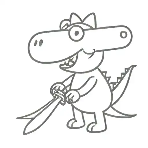 Toy Dinosaur From Peppa Pig Holding A Kitchen Knife All Black
