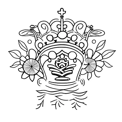 A Minimalist Tattoo Featuring The July Birth Flowers And The Letter 'R' With A Queen Crown