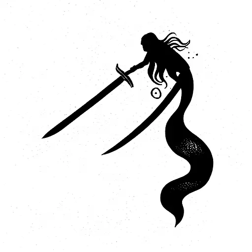 Whimsical Straight Sword With Mermaids Swimming Around It