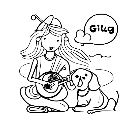 Girl Playing The Guitar With A Dog