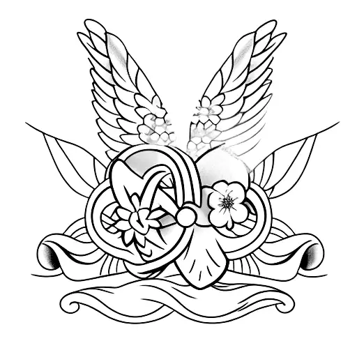 Angel Wings With Violet Flower In Center