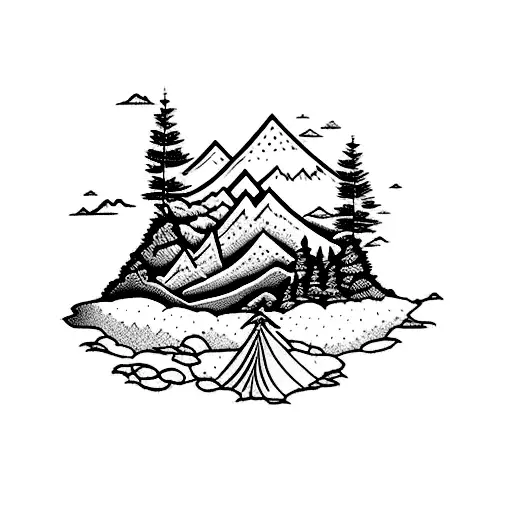 A Mountain Landscape With A Hidden Turtle Camouflaged Within