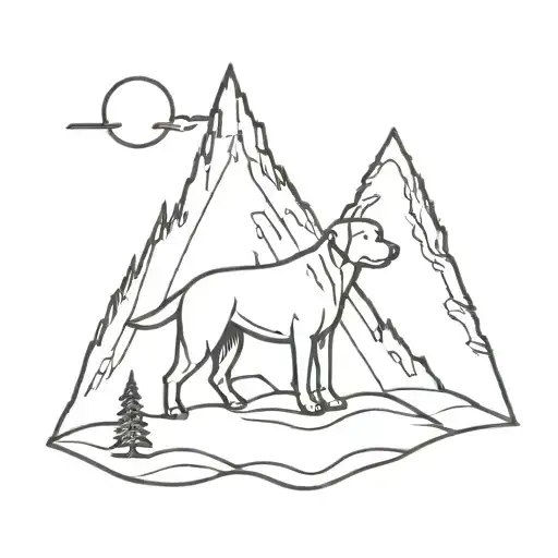 Mountain Scene With Labrador Dog