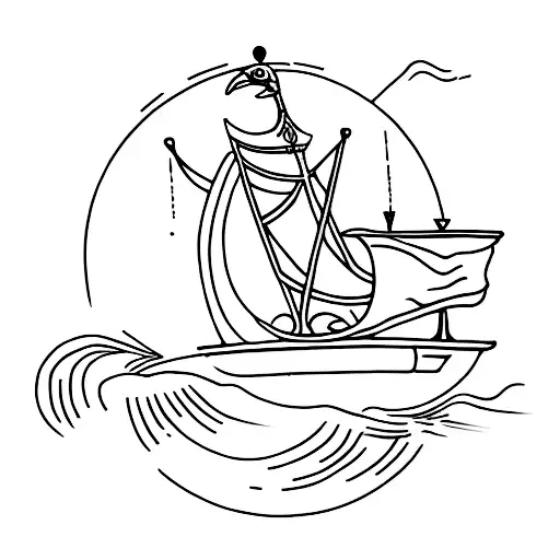 An Elegant Minimalist Tattoo Of An Ancient Egyptian Pharaoh Sailing On A Boat Across The Sea