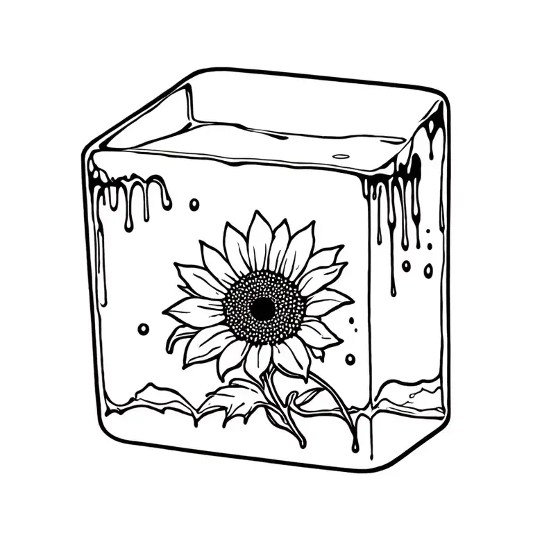 Melting Ice Cube With Sunflower Blooming
