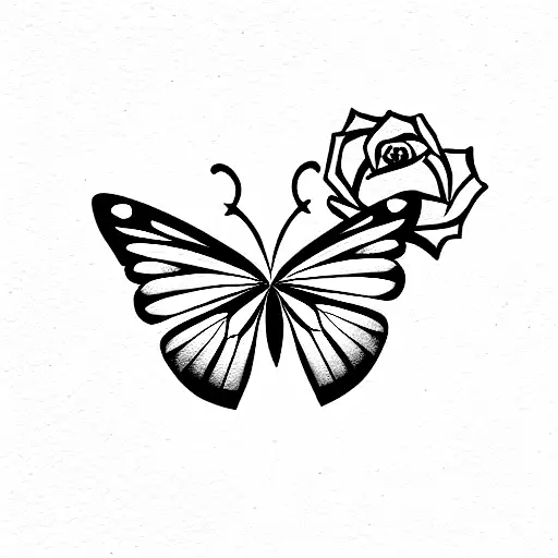 Butterfly With Heart And Rose