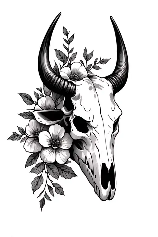 Taurus Bull Skull Flowers