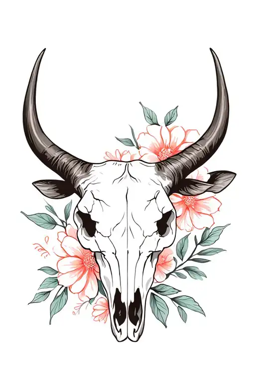 Taurus Bull Skull Blooming Flowers