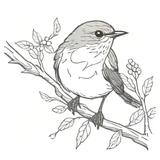 Robin On A Branch With An Orange Spot Under Its Mouth