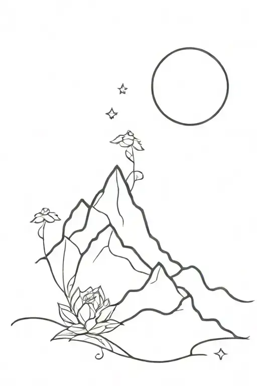 Montain And Night And Flower And Moon