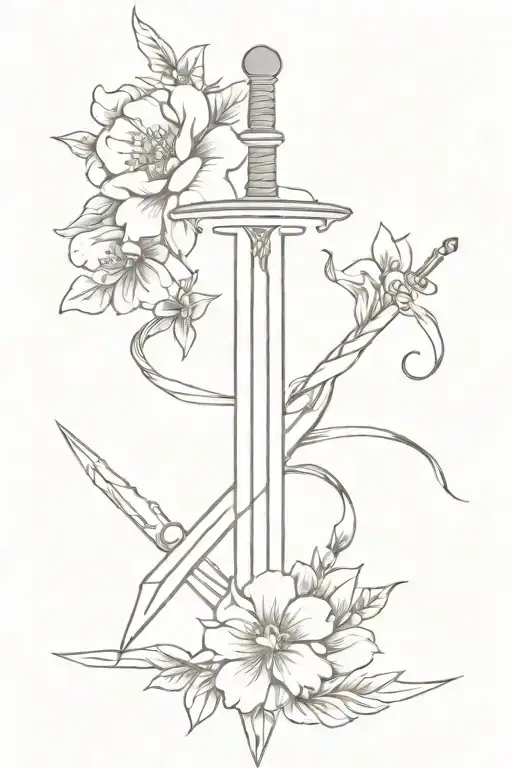 Sword And Flowers Intertwined