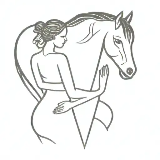 Horse And Girl Relationship Minimal Line Art