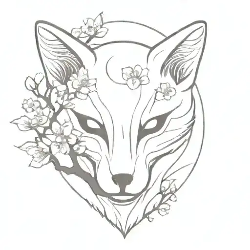 Kitsune Mask With Cherry Blossom Tree