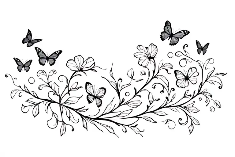Floral Vine With Butterflies Surrounding