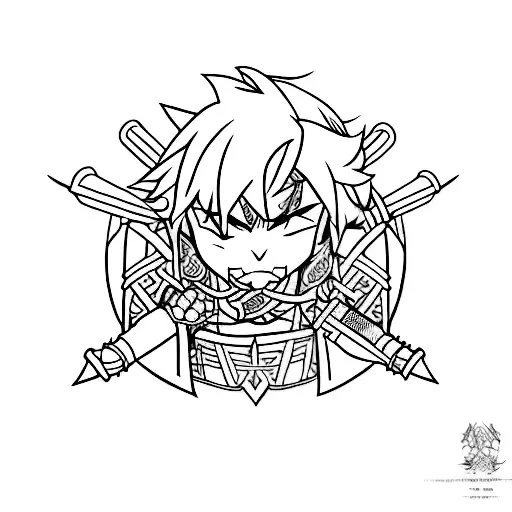 A Minimalist Tattoo Of Sukuna's Iconic Weapon Or Symbol