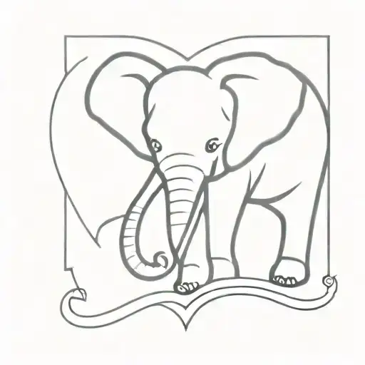 Elephant Head In Heart Shape Outline With Emmie Name