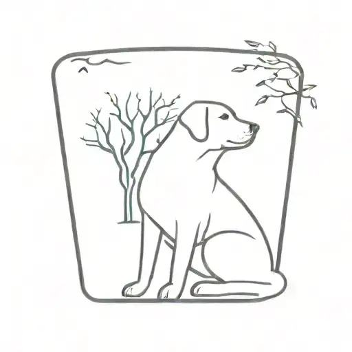 Labrador Sitting Next To Tree With Sun