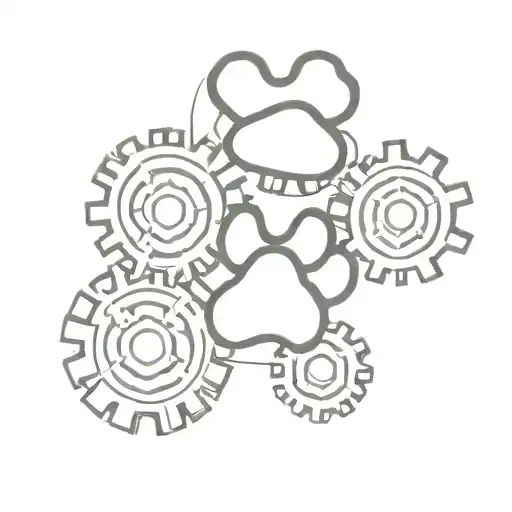 Dog Paw Print With Gears Intertwined