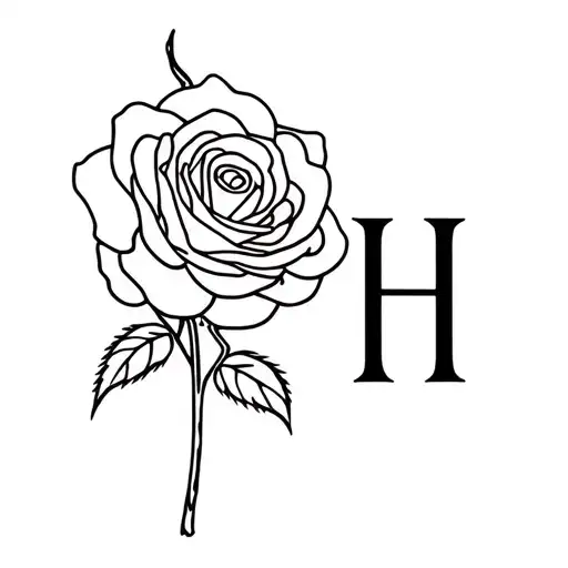 Rose With Letter H And Cancer Zodiac Sign Intertwined