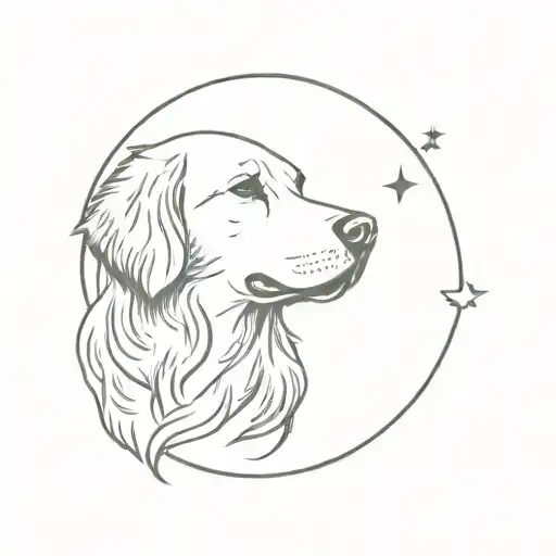 Golden Retriever Head And Crescent Moon