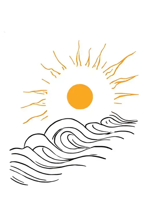Raising Sun And Waves Flowing