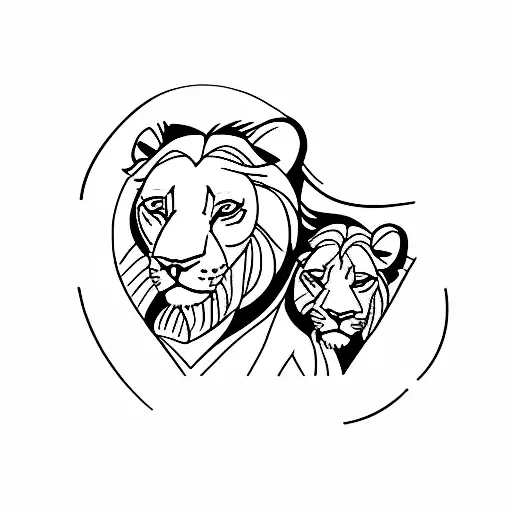 Mom And Baby Lions Snuggling