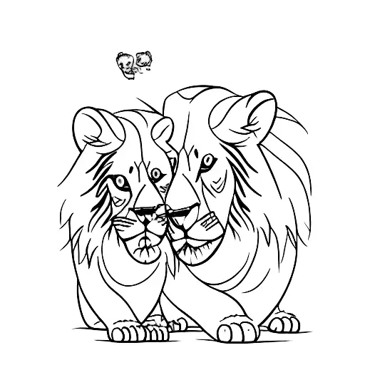 Mom And Baby Lions Snuggling