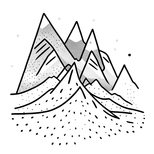 A Minimalist Tattoo Of A Snow-capped Mountain Range With A Small Bear Silhouette