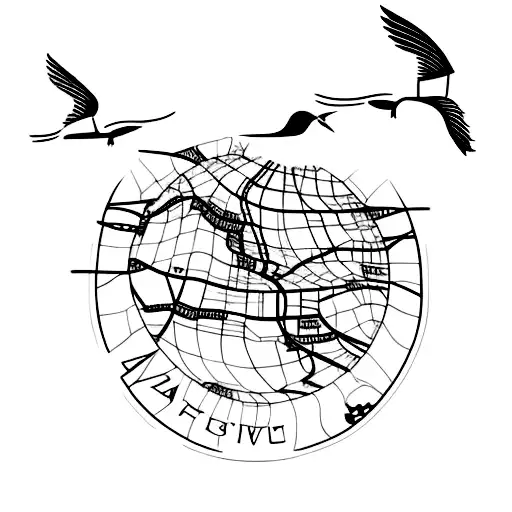 A Minimalist Tattoo Of A Bird Flying Over A Map That Highlights The Cities You've Lived In