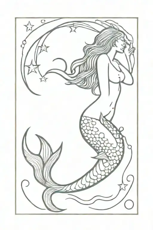 Mermaid Swimming With Moon