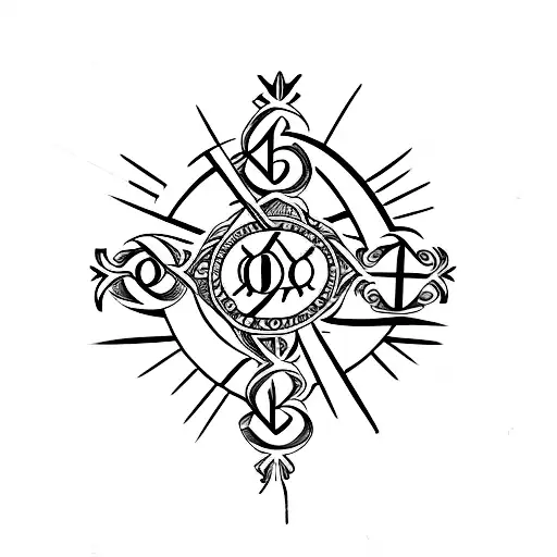 Christian Cross Next To A Seven Made By Roman Numbers