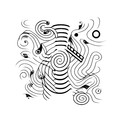 A Minimalist Tattoo Of A Guitar With A Trail Winding Around It