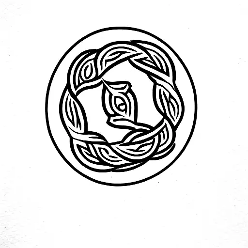 Long Tibal Elven Ornament In The Form Of Ouroboros In Blackwork Style With Lettering