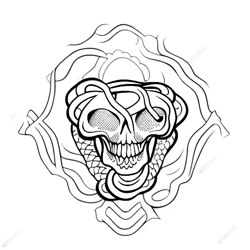 Snake With Flower And A Skull