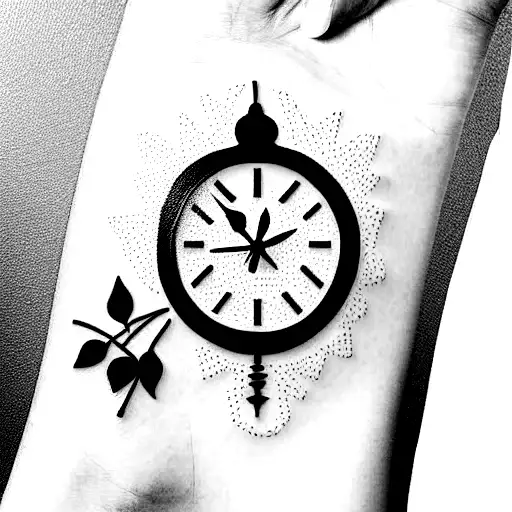 Mountains With Sisu Letters Into A Old Clock And Lots Of Flowers