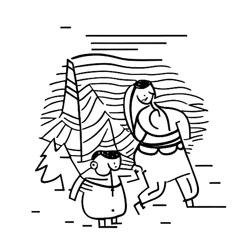 An Athletic Man And Woman Walk Out Of The Ocean On A Road Leading Up Into The Forrest And Mountains