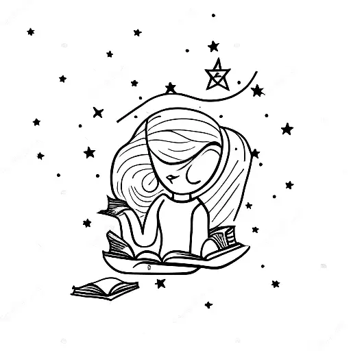 A Woman Reading A Book Under A Starry Sky