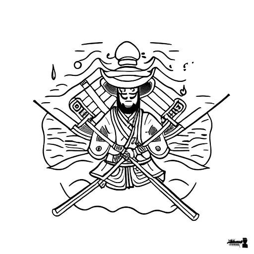 Ronin With Samurai Sword And Straw Hat